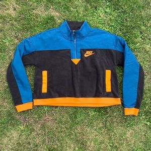 Nike women’s cropped polar fleece half zip jacket black, blue, orange/yellow M